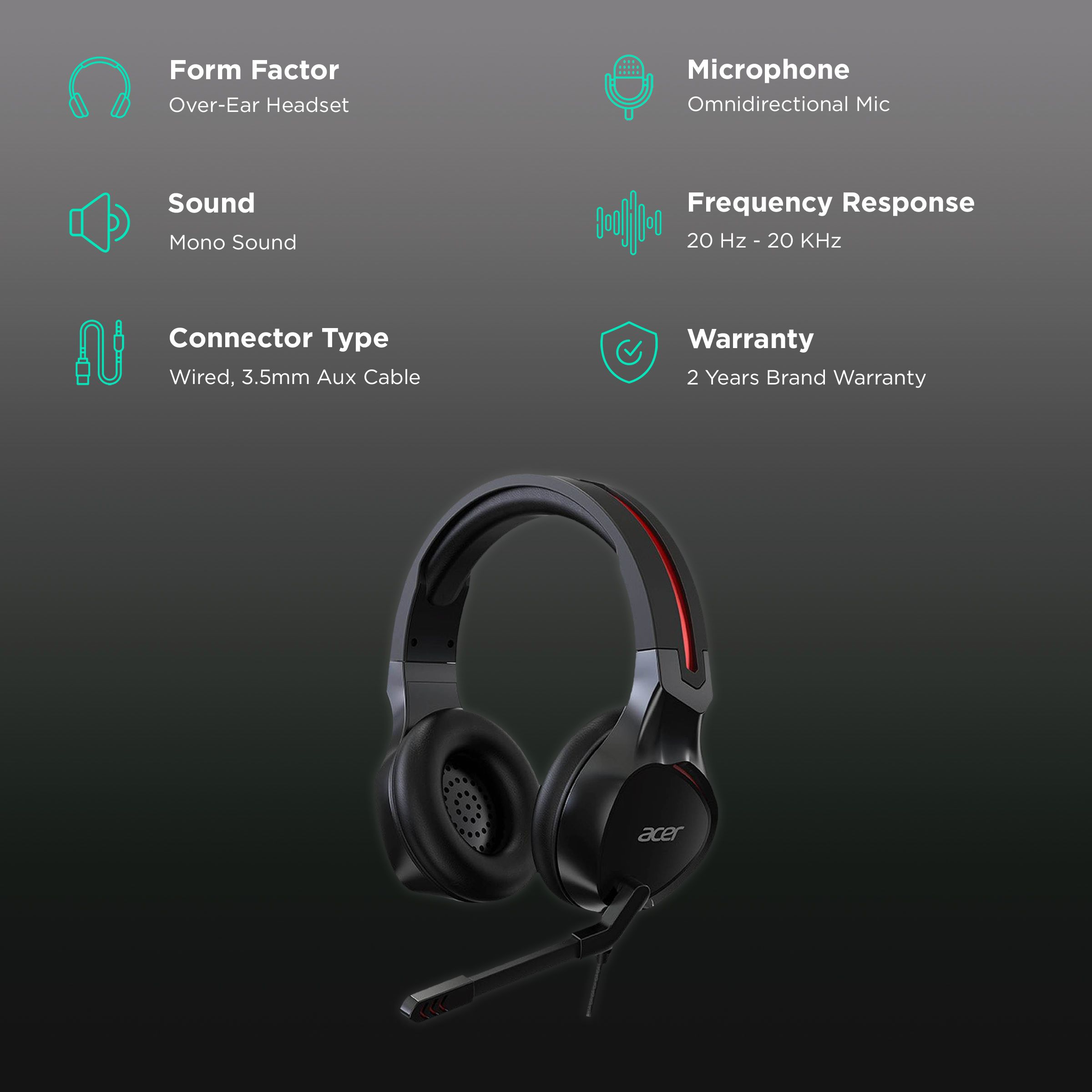 Buy acer Nitro NHW820 Wired Gaming Headset (Adjustable Headband, Over ...